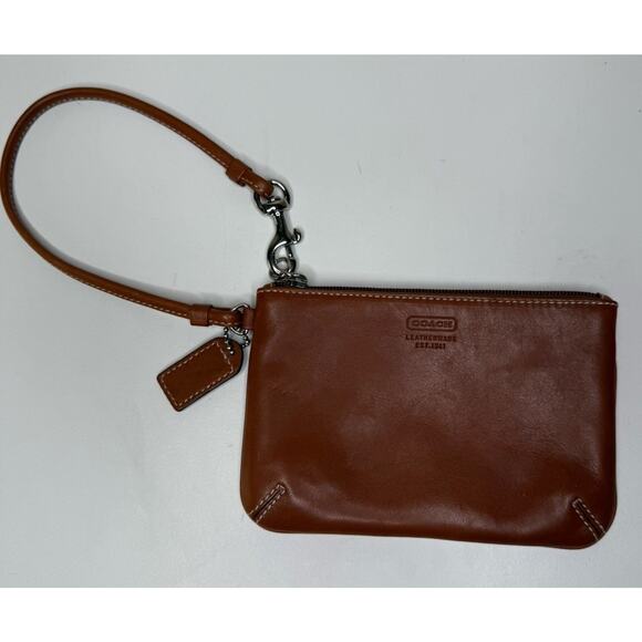 Coach Leatherware 1941 Mini Wristlet Brown Leather Zip Top Lined Bag Charm Bag - Picture 1 of 6